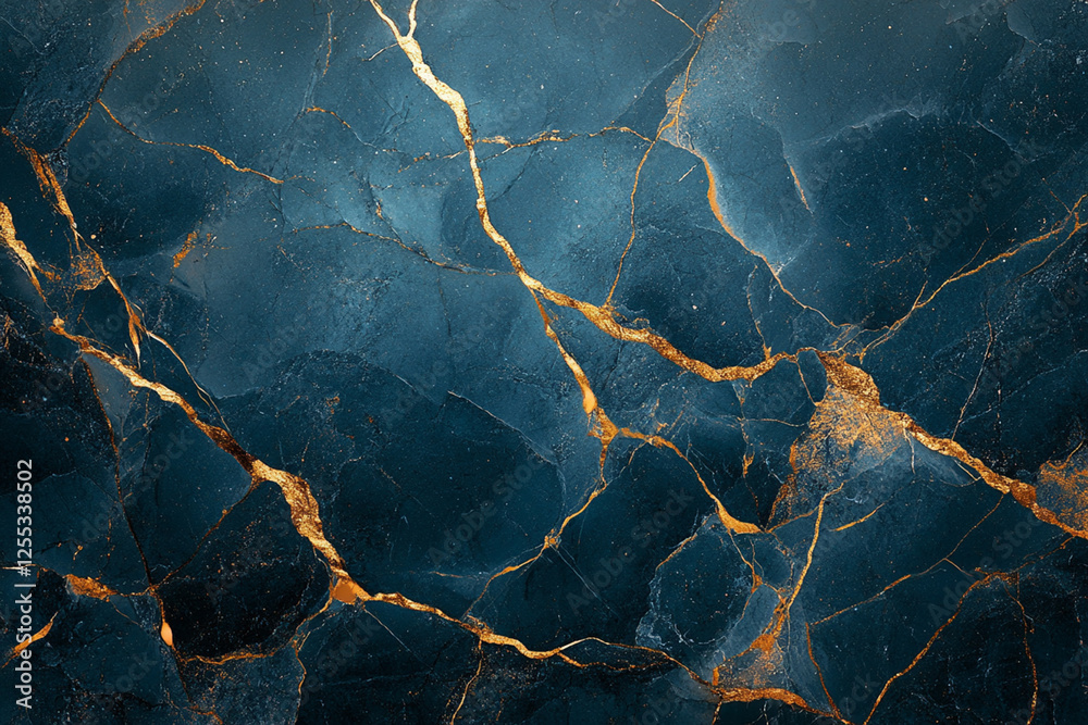 Abstract blue marble texture with gold veins and depth effect Abstract blue marble texture with gold veins and depth effect