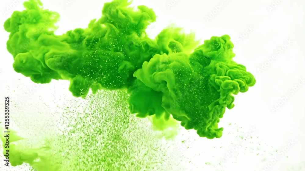 Vibrant Green Explosion of Powder Paint Against a White Background