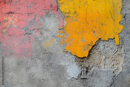 Textured concrete surface with irregularities, scratches and traces of paint photo