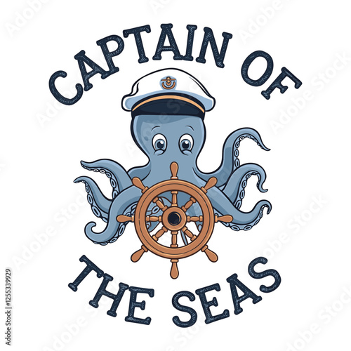 Captain of the Seas T Shirt Design An Octopus Wearing Captain's Cap