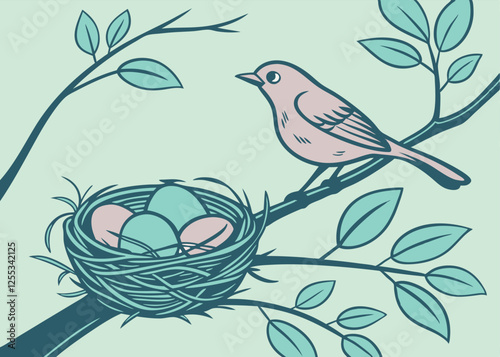 Pastel Eggs & Tiny Bird, A Springtime Nest Building Scene cute baby home avian  
