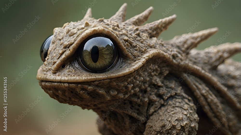 Obraz premium Spiky Lizard Calmly Observing in Blurred Greenery