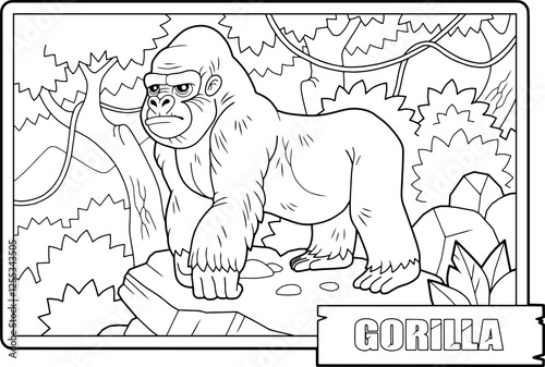 African gorilla monkey, coloring page for kids