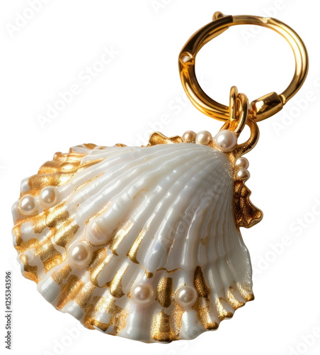 PNG Elegant seashell keychain with pearls photo