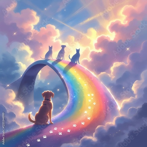 pets crossing the rainbow bridge in heaven