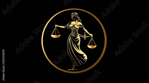 Justice Lady Holding Scales, Black Background, Legal Concept photo