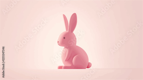 A digital rendering of a stylized pink rabbit figurine is presented against a solid light pink background.  The rabbit is depicted in a three-quarter view, showcasing its side profile. Its