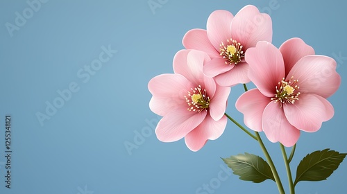 Delicate Pink Flowers on Pale Blue Background
