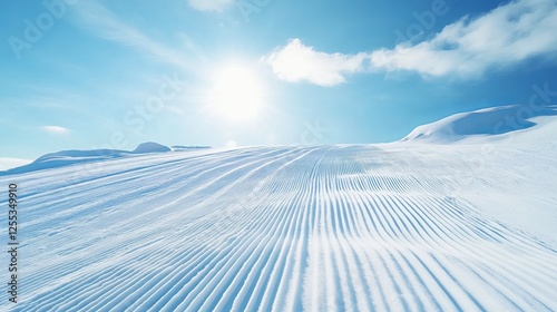 Dynamic ski slope action mountain resort scenic landscape winter wonderland eye-level perspective snow sports adventure