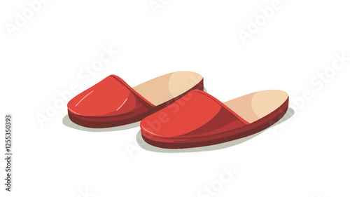 Digital illustration of a pair of red slippers. The slippers are depicted in a slightly three-quarter view against a plain white background.  The rendering style is clean and simple, with a