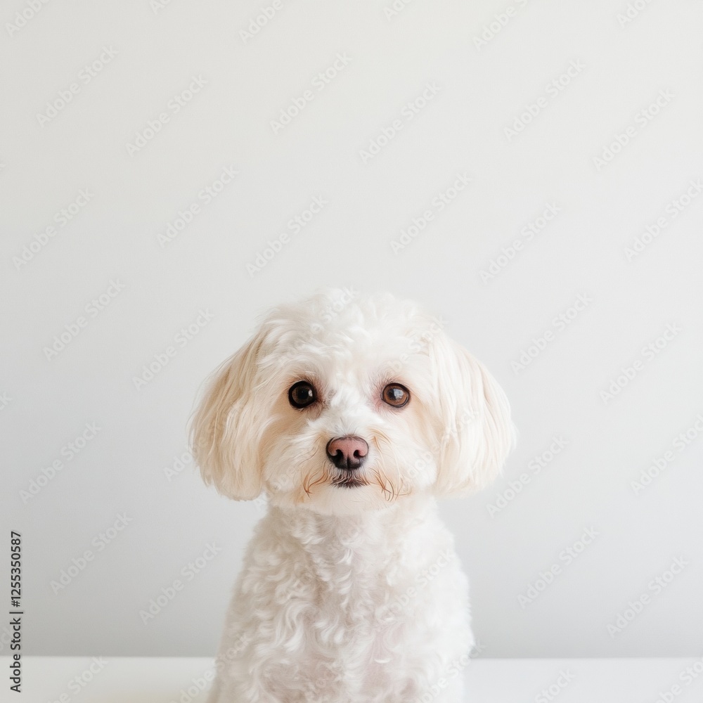 Minimal Pet Portraits Fluffy White Dog on Textured Backdrop for Modern Veterinary Marketing and Minimalistic Pet Branding Minimal Pet Portraits Fluffy White Dog on Textured Backdrop for Modern Veterinary Marketing and Minimalistic Pet Branding