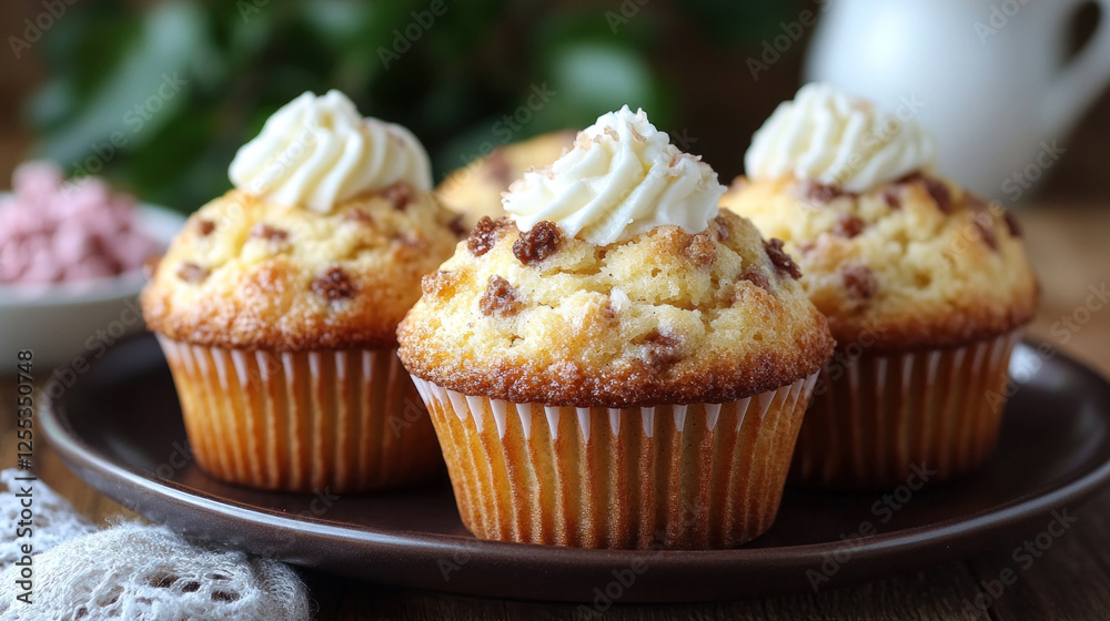 Gluten-free muffins served with a dollop of whipped butter on the side Gluten-free muffins served with a dollop of whipped butter on the side