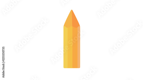 Close-up shot of a single, yellow crayon with a sharply pointed tip against a pure white background. The crayon is presented in a vertical orientation, exhibiting a cylindrical body and a