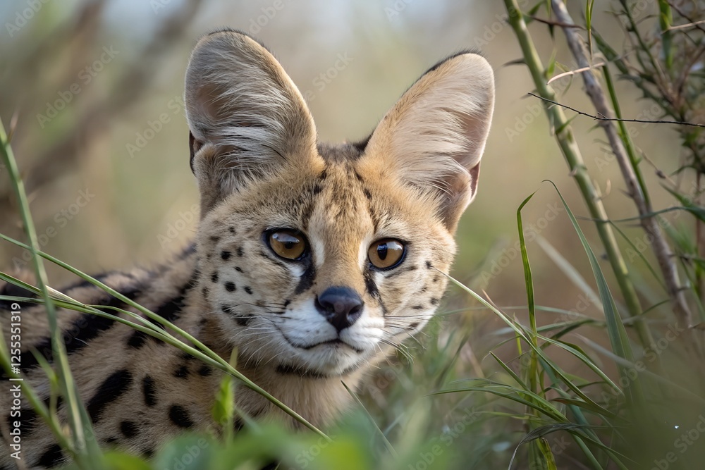 Fototapeta premium close up portrait of Serval Cat in the wildlife