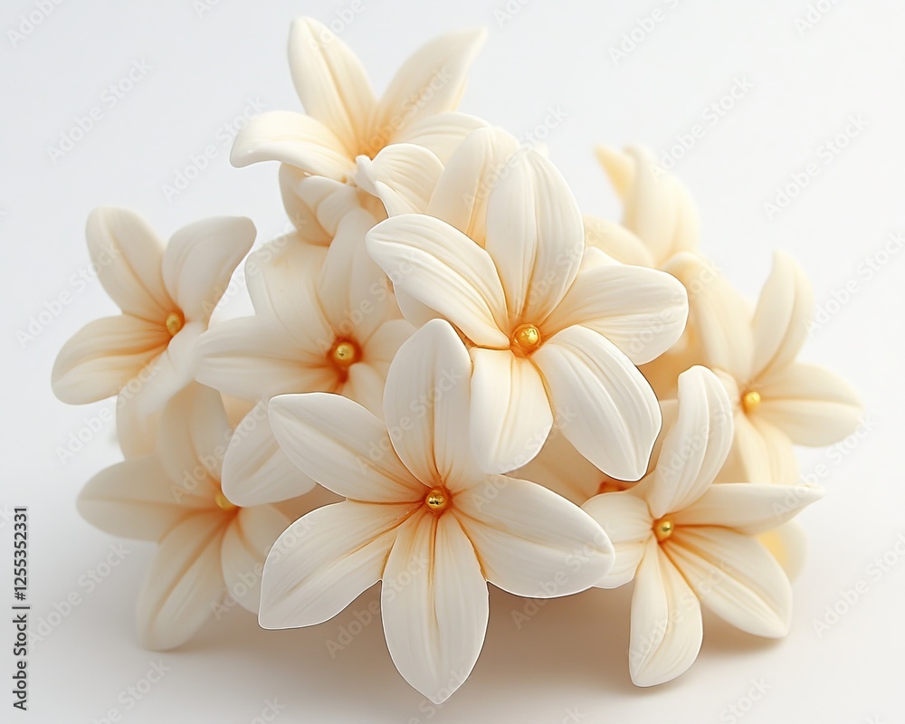 Obraz premium Elegant White Clay Floral Arrangement with Gold Centers, Textured Petals on White Background
