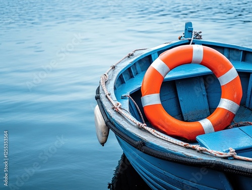 Blue Boat, Life Ring, Water