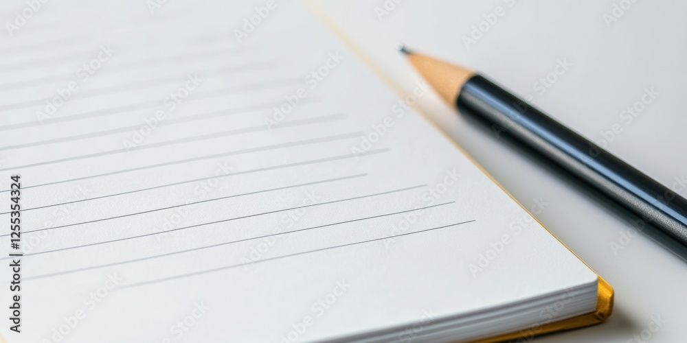 Blank notebook and pencil ready for notes and ideas in a quiet indoor setting Blank notebook and pencil ready for notes and ideas in a quiet indoor setting