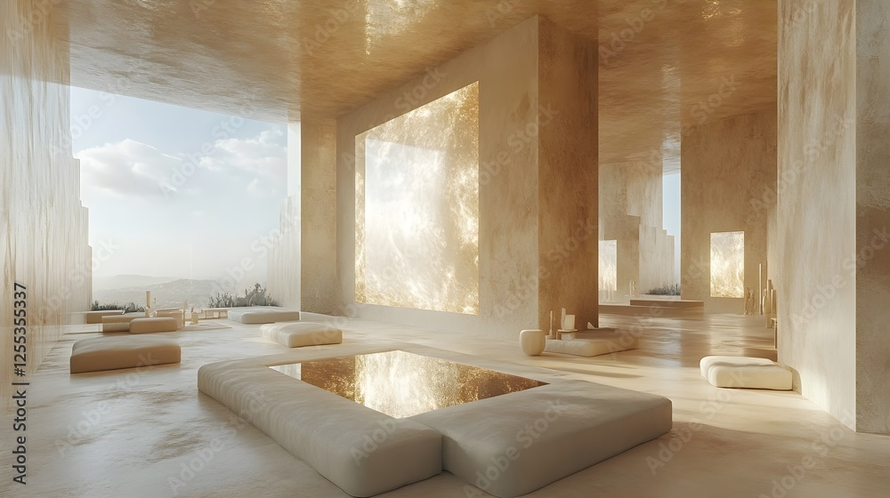 Obraz premium A room with windows that look into other rooms, creating a looping visual paradox.