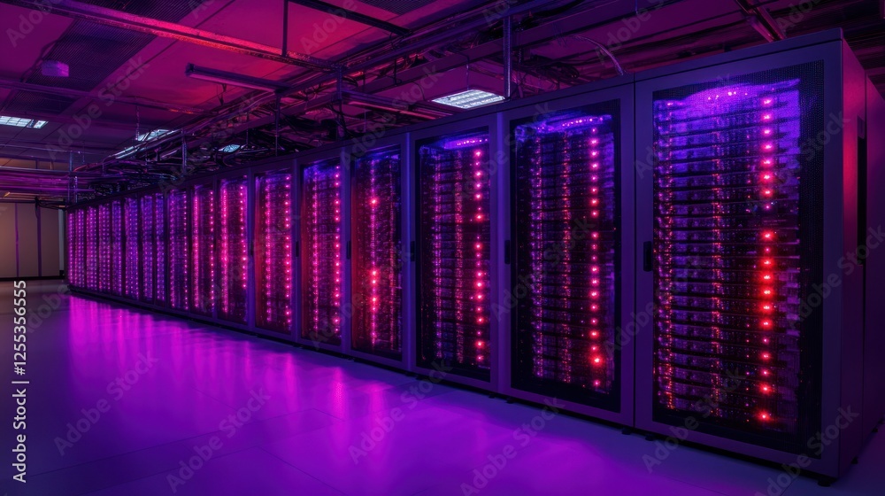 Fototapeta premium Illuminated Data Center Servers: Powering the Digital Infrastructure