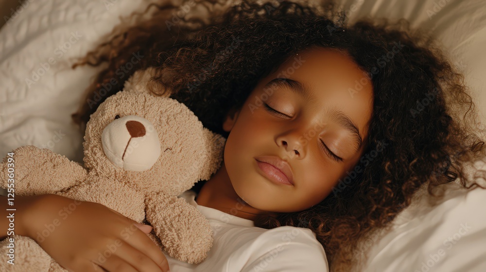 A child sleeping with their favorite stuffed animal, peaceful and safe A child sleeping with their favorite stuffed animal, peaceful and safe