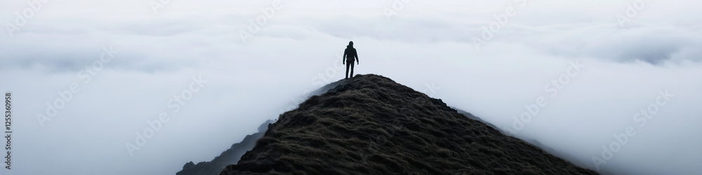 Obraz premium Person Standing on Hilltop in Fog