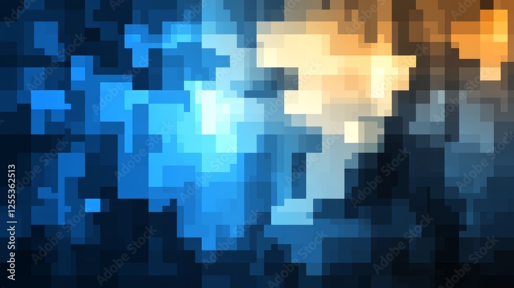 Abstract Pixelated Light Pattern With Blue And Yellow Abstract Pixelated Light Pattern With Blue And Yellow