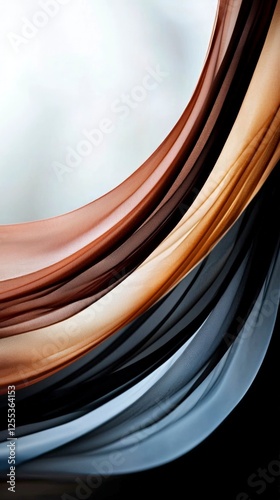 Abstract Swirling Brown Beige and Gray Curves on Black Background