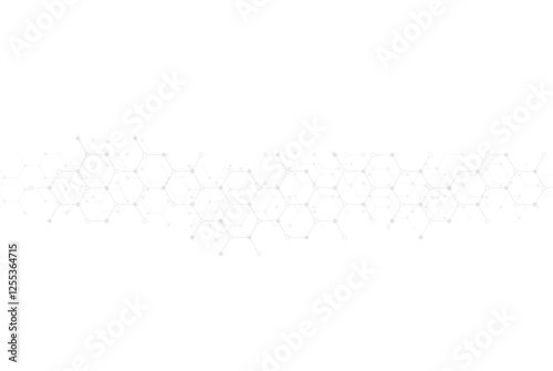 Hexagons pattern on gray background. Genetic research, molecular structure. Chemical engineering. Concept of innovation technology. Used for design healthcare, science and medicine background