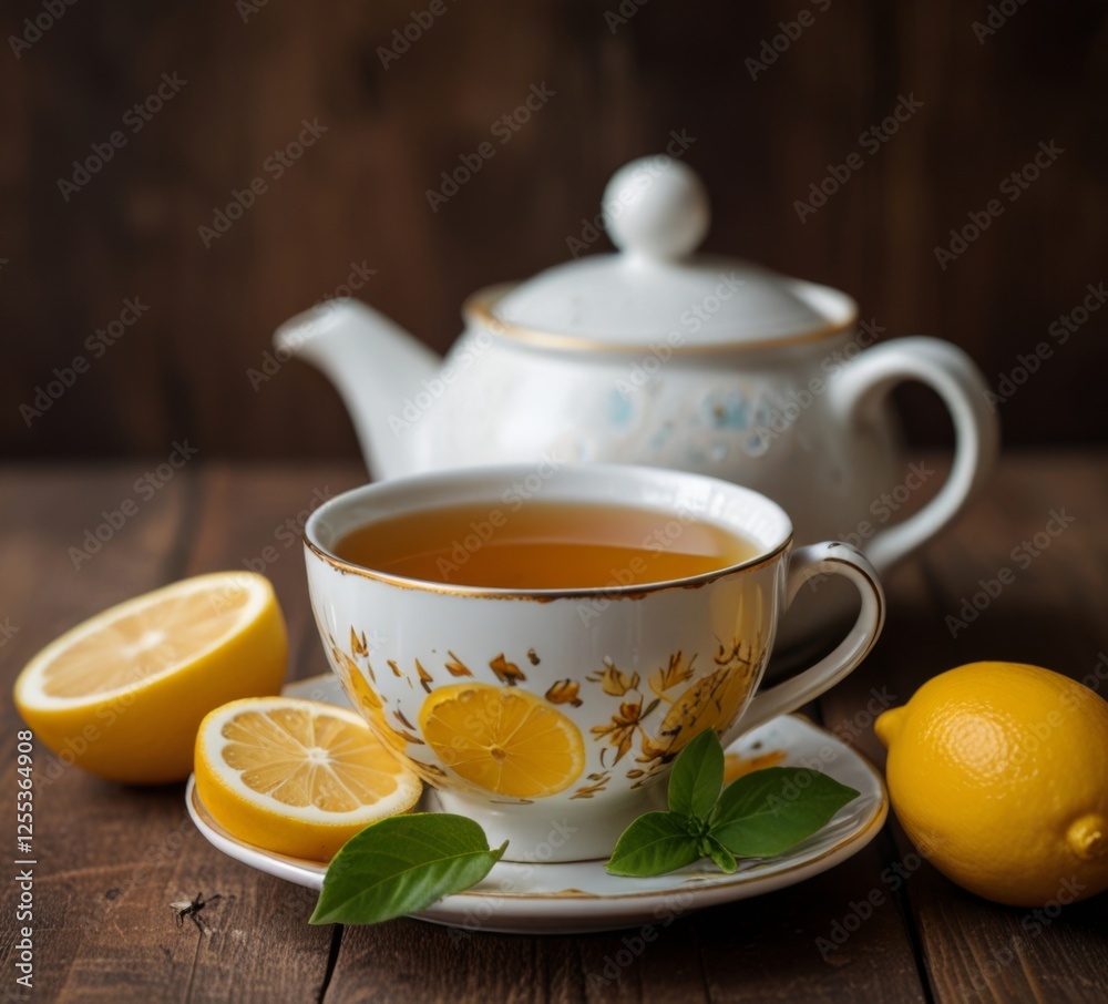 tea with honey and lemon on the table tea with honey and lemon on the table