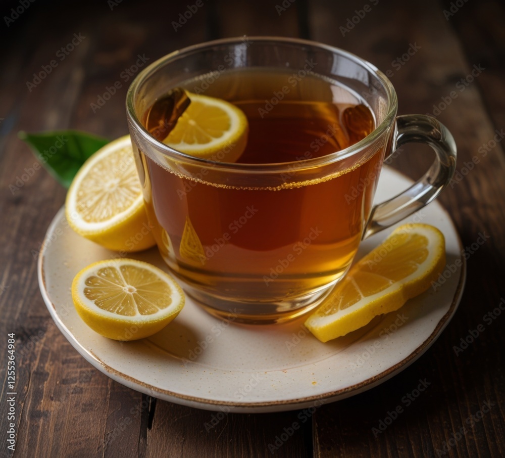 tea with honey and lemon on the table tea with honey and lemon on the table