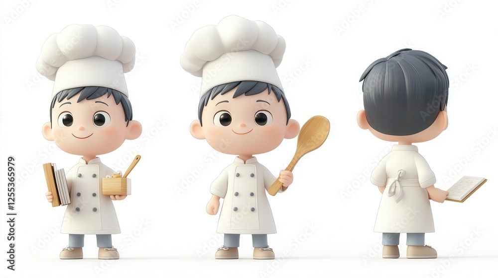 Cute animated chef character with cooking utensils in a playful and cheerful design Cute animated chef character with cooking utensils in a playful and cheerful design