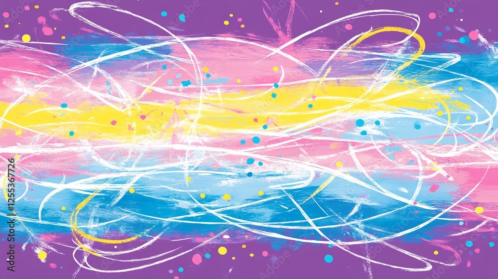Abstract Strokes Colorful Canvas Painting with Splattered Dots and Streaks on Solid Purple Abstract Strokes Colorful Canvas Painting with Splattered Dots and Streaks on Solid Purple