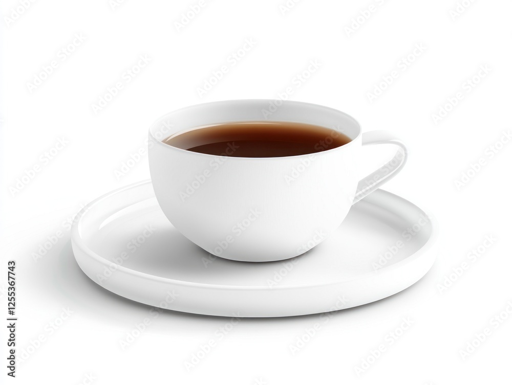 White teacup with saucer and dark tea. White teacup with saucer and dark tea.