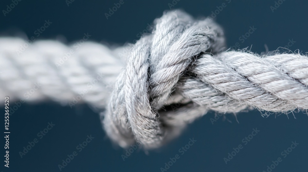 Fototapeta premium Close-up tied rope knot, gray, textured background