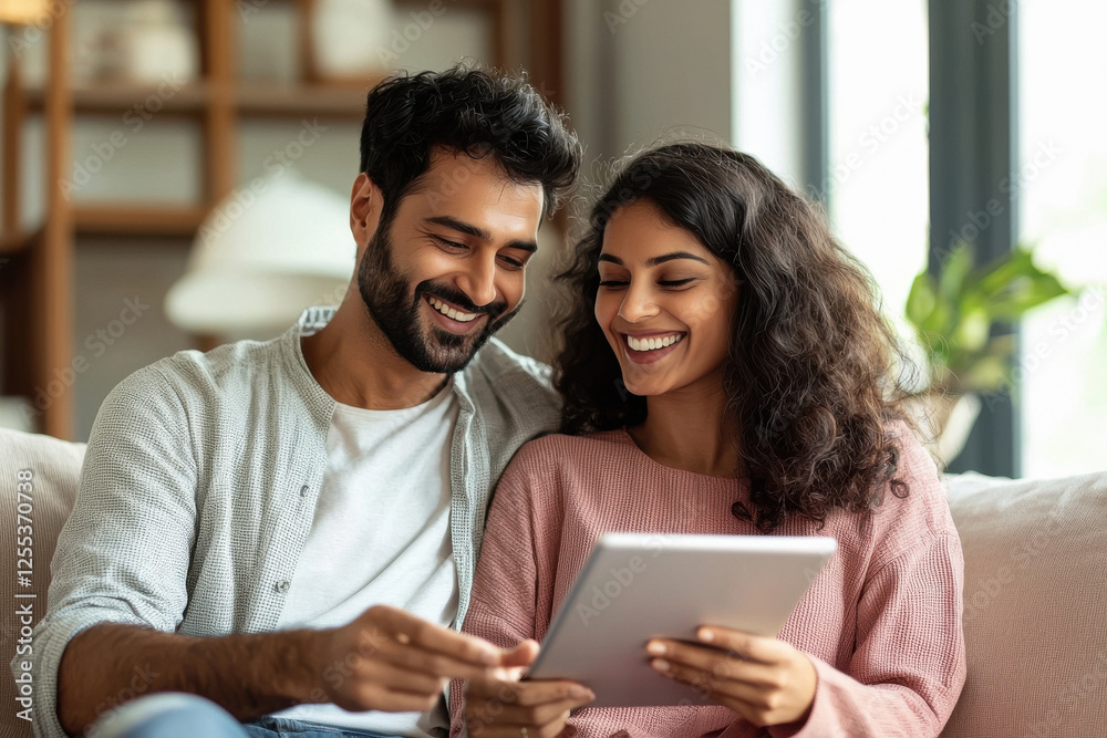 young indian couple using tablet at home young indian couple using tablet at home