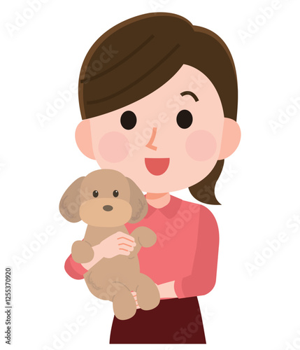 犬を抱く女性　イラスト