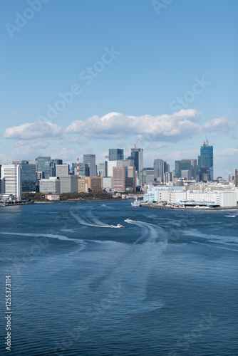 Photography Tokyo Skyline under the blue sky on a sunny day