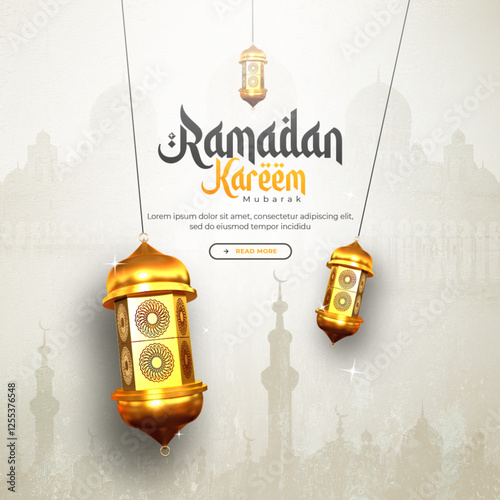 Elegant Ramadan poster with Islamic motifs and festive vibes.