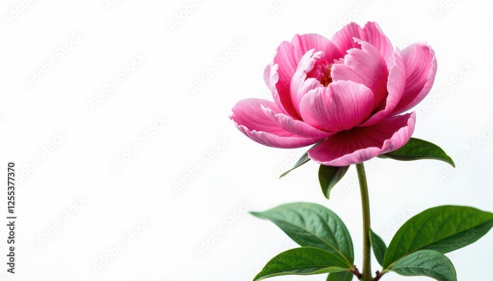 peony isolated on white background with lush foliage, petals, lush, floral peony isolated on white background with lush foliage, petals, lush, floral