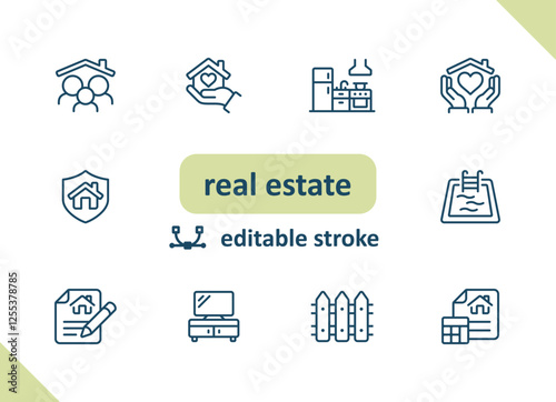 Real estate icons. House, buildings, home vector icon set