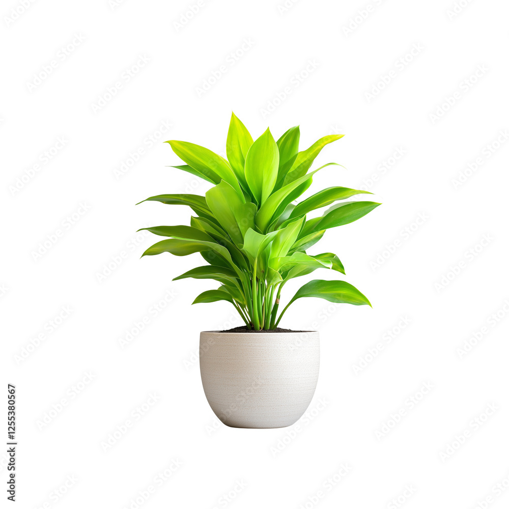 A vibrant green plant in a simple white pot, Isolated on white background. A vibrant green plant in a simple white pot, Isolated on white background.