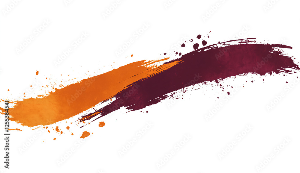 Two paint strokes of different colors on a white background, one is orange and the other is maroon. Two paint strokes of different colors on a white background, one is orange and the other is maroon.