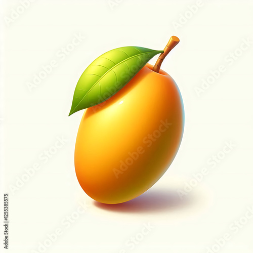 Yellow Mango with white background and shadow, ye lo mango during summer, illustration of yellow Mango, mango with leaf