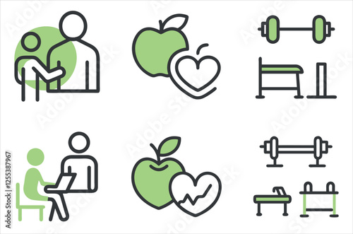 Fitness, Nutrition, and Support Icons Collection