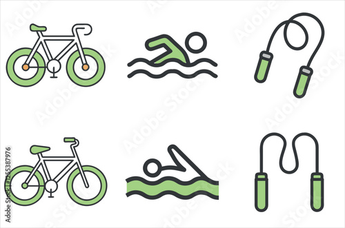 Fitness Icons: Cycling, Swimming, and Skipping Rope