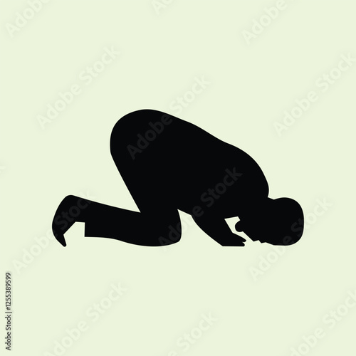 The silhouette of a person performing a prayer with a prostration pose which means surrendering to God. Design element illustration of a person who is praying with religious theme