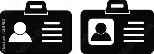 ID Card icon set. simple ID badges, featuring a person icon and placeholders for information.