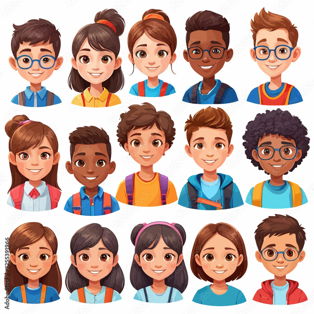 Kids 3D child avatar set on white background.vector illustration.
Kids 3D child avatar set on white background.vector illustration.