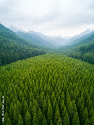 Tranquil Evergreen Landscape Drone Aerial of Expansive Pine Forest Canopy with Rolling Hills - Sustainable Forestry Insights and Eco-Friendly Design for Environmental Conservation