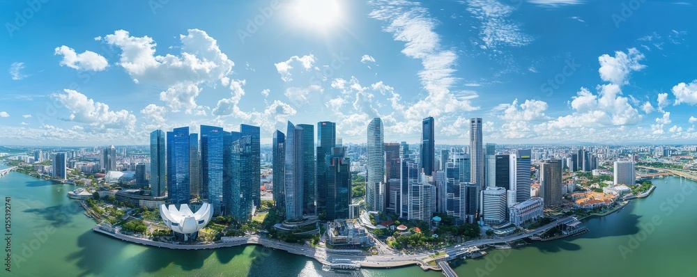 Obraz premium Panoramic skyline of modern singapore with skyscrapers under a bright blue sky